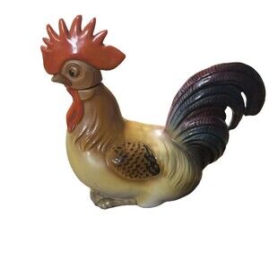 Small Rooster Chicken Decanter Cork Head Farmhouse Home Decor Brown Green Tan
